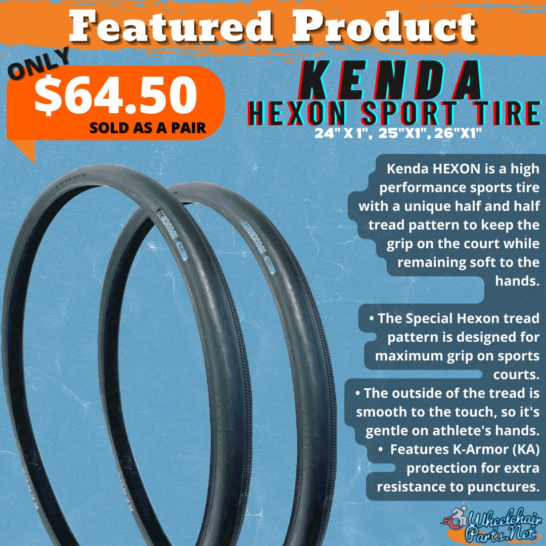 Spotlight series continues with <a href="/KendaTire/">Kenda Tire</a> 24” x 1” Hexon Sport Tire!

Want to check this item out and more? Click here: tinyurl.com/WCPHexon

#wheelchairparts #wheelchairpartsnet #wheelchair #Kenda #Kendatires #wheelchairaccessories