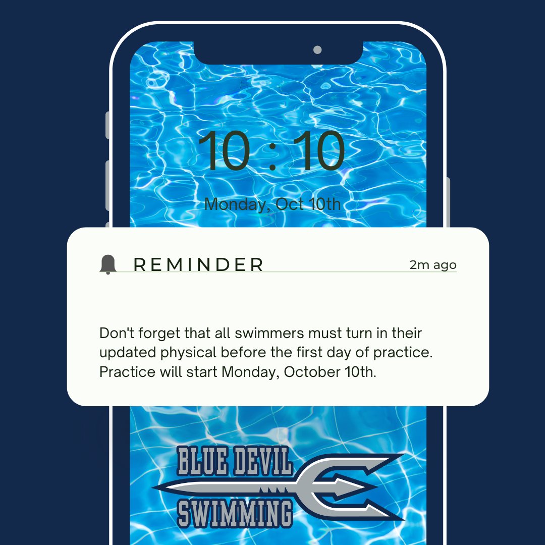 Swim practice begins October 10th! Make sure you have turned in your updated physical. We must have that before you can begin practice.