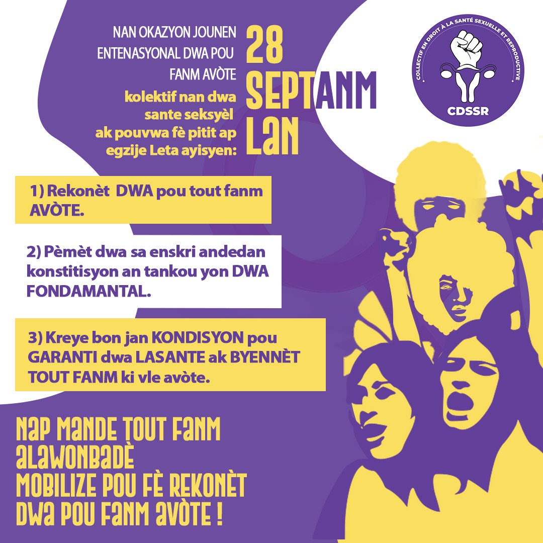 kdsspf's tweet photo. " Nap mande tout fanm alawonbadè mobilize pou fè rekonèt dwa pou fanm avòte " ✊🏽✊🏿✊🏾✊🏼✊🏻 https://t.co/DBSNUyZITn