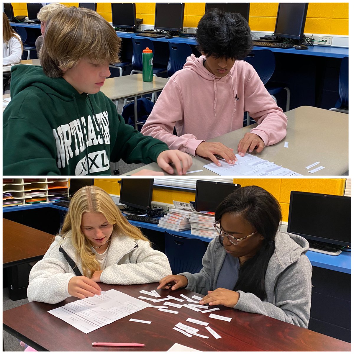 Getting rich vocabulary and technical language into the hands of students… literally! Business Orientation freshmen students collaborate over advantages, disadvantages and characteristics of different types of business ownership.