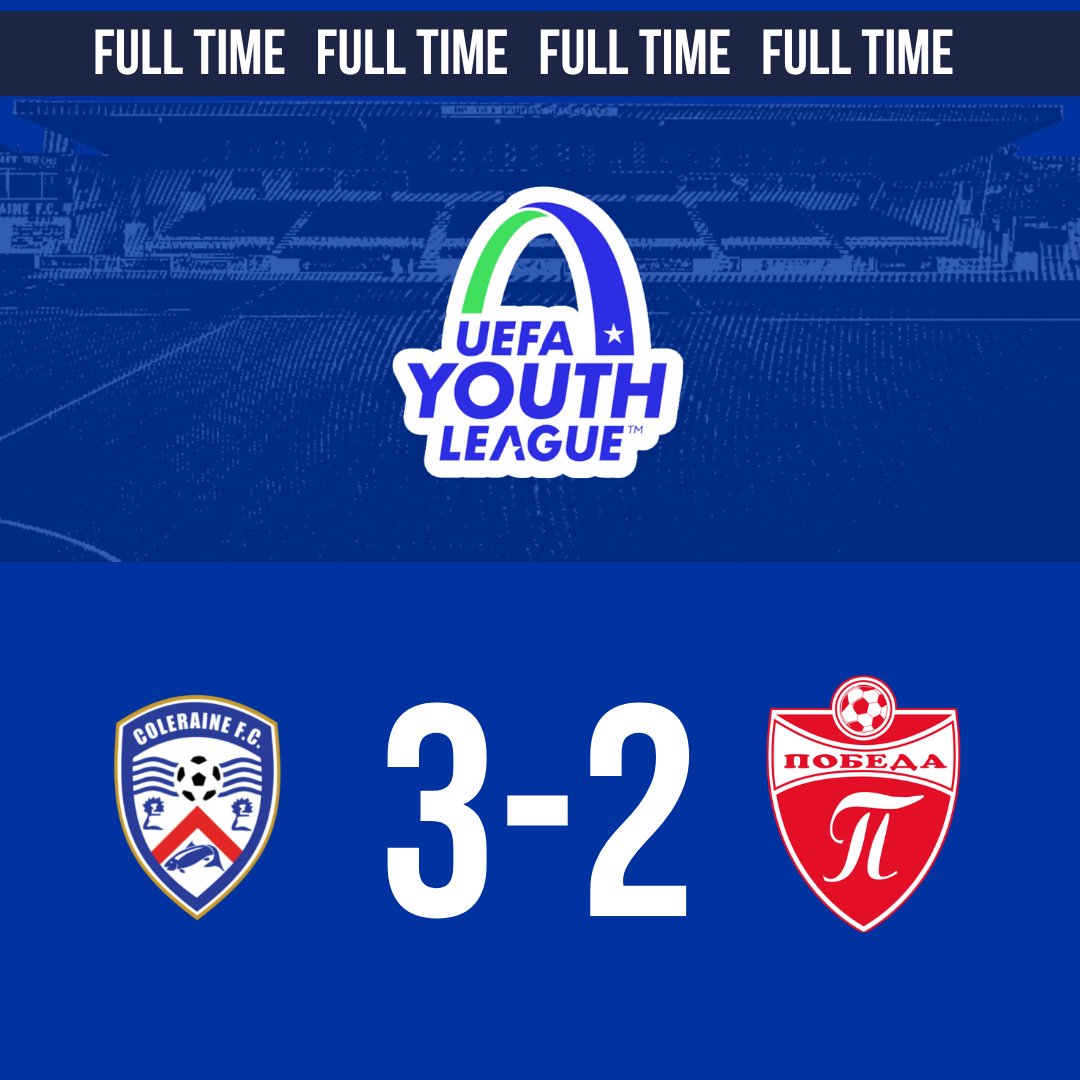 ColeraineFC's tweet photo. FULL-TIME: Coleraine 3-2 FK Pobeda

The Bannsiders take a slender lead to North Macedonia as Jack Patton, Andrew Stinson and Reece Watton get on the scoresheet at The Showgrounds.

#UEFAYouthLeague #COLvFKP #COTB https://t.co/EbaT94G6MP