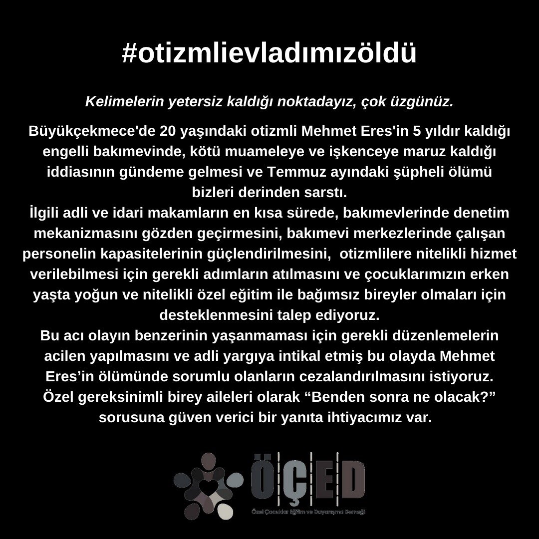 Türkiye Otizm Meclisi (@trotizmmeclisi) on Twitter photo #otopsiraporunerede
#öldürdüler 
#MehmetEresİcinAdalet #otopsiraporunerede
#öldürdüler 
#MehmetEresİcinAdalet