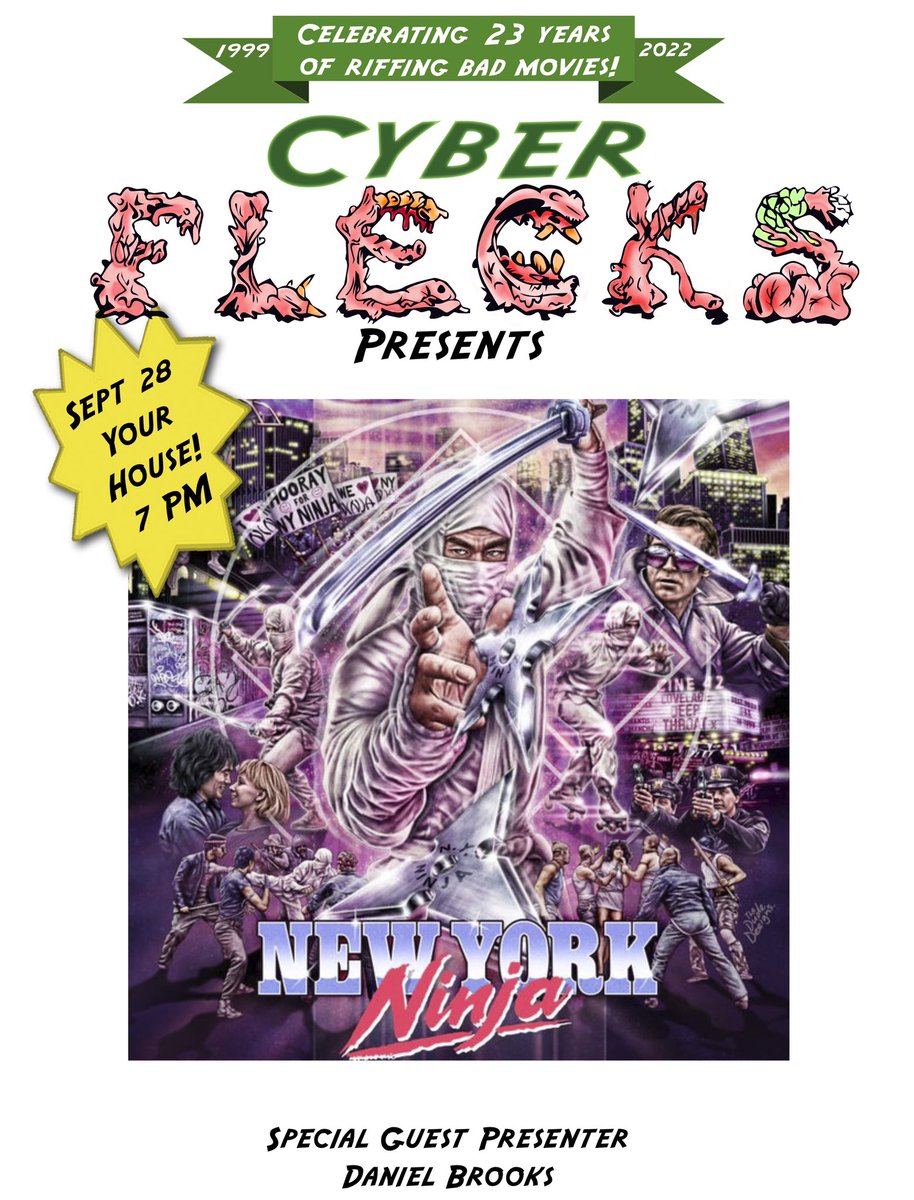 flecksfilms's tweet photo. CyberFlecks tonight is New York Ninja, presented by @dan_brooks. Be “there”!!!1!1 https://t.co/5RvLb29ioU