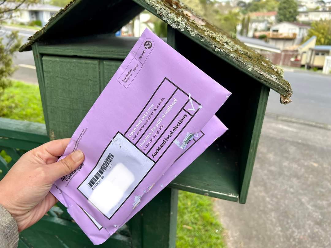 The snails in Birkdale are keen on exercising their democratic rights! Might leave it in the letterbox another week and see which candidates they chew through. #localelectionsnz #pleasevote #snailmail