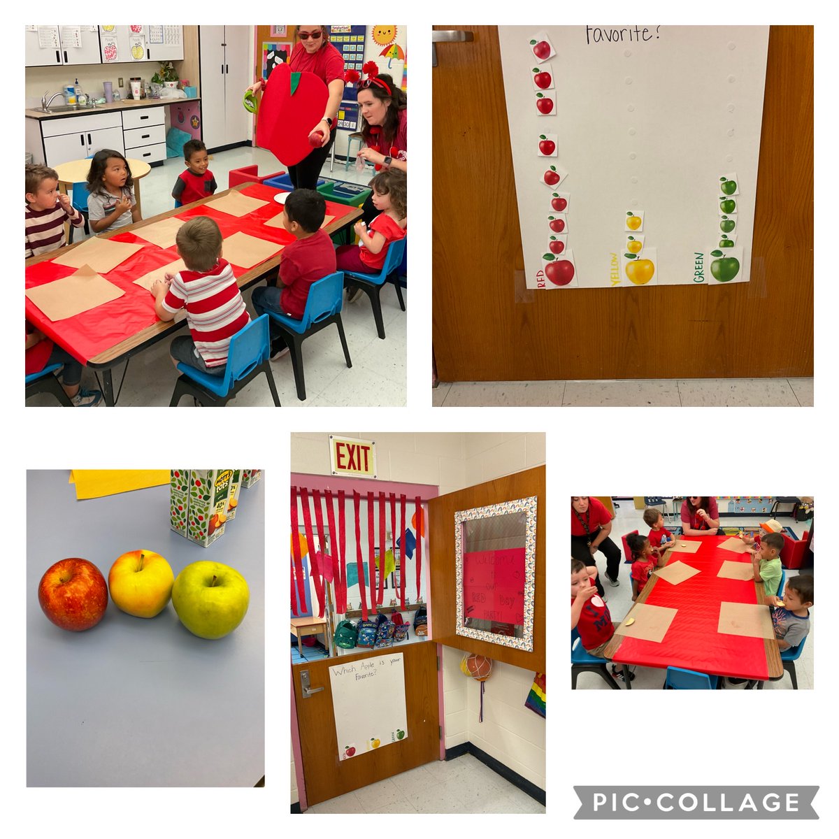 JessicaMabry4's tweet photo. Today we had a red party for our color of the month! We wore red, tasted different apples, voted on our favorite one, then graphed them! We added a few more red snacks like apple juice, strawberries, and watermelon. We love learning!❤️🍎 @wfcunningham @WFISDschools #ecse3 #wfisd https://t.co/1zMSOocWgx