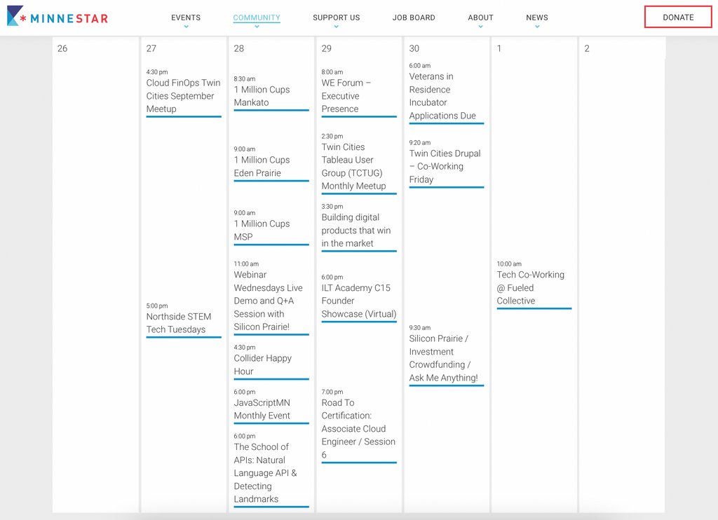 minnestar's tweet image. #TCSW2022 may be done, but that doesn&apos;t mean that #MNtech is slowing down.

Check out the 18 events and deadlines happening this week on our Community Calendar: 

minnestar.org/community/cale…