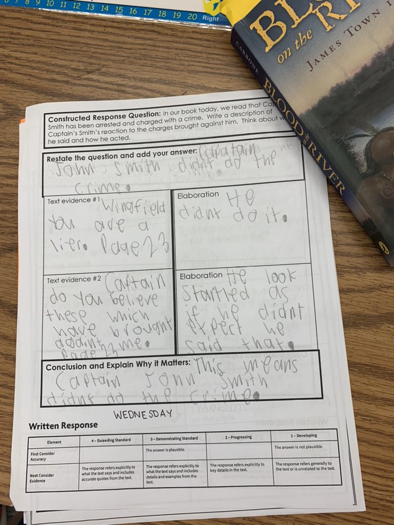 EFrackelton's tweet photo. 4th graders working on expanding their constructed responses to Blood On the River!
#writingaboutreading
#sharedreading
@LLES_WJCC
@BookwormsRW https://t.co/Ety9Imdcld
