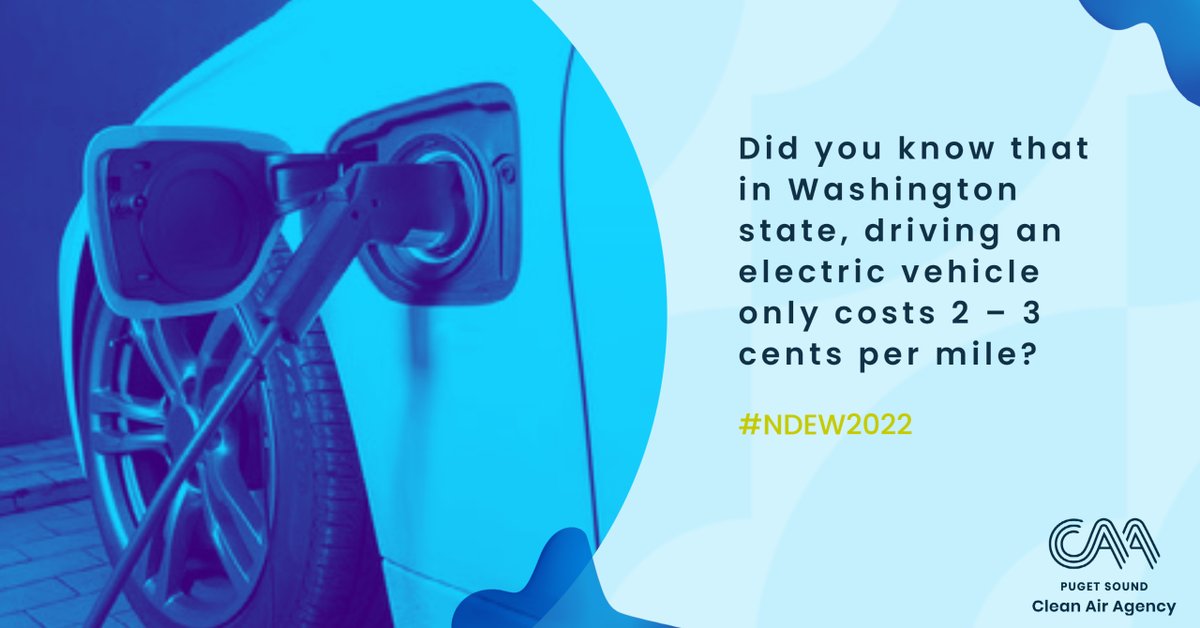 The benefits of driving an electric vehicle are more than just reducing pollution. Did you know that driving an electric vehicle only costs 2 – 3 cents per mile in Washington? #NDEW2022