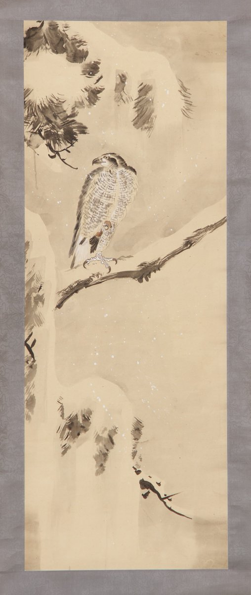 Snow scene with a hawk on a branch, 1615-1868
