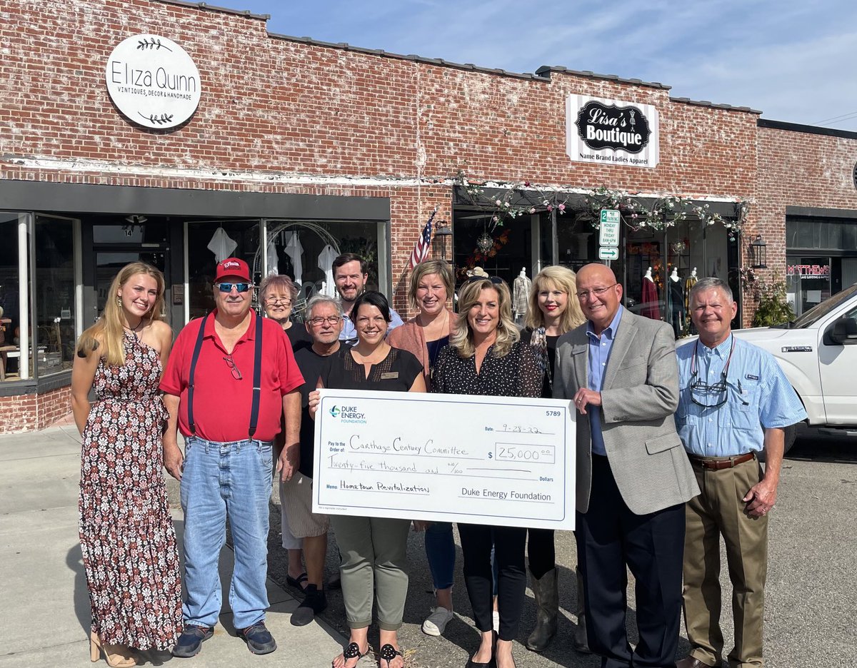 Pleased to celebrate today with the Carthage Century Committee, recipient of a $25,000 Hometown Revitalization grant from ⁦<a href="/DukeEnergy/">Duke Energy</a>⁩ Foundation. The funds will be used to support small businesses in the Moore County town.