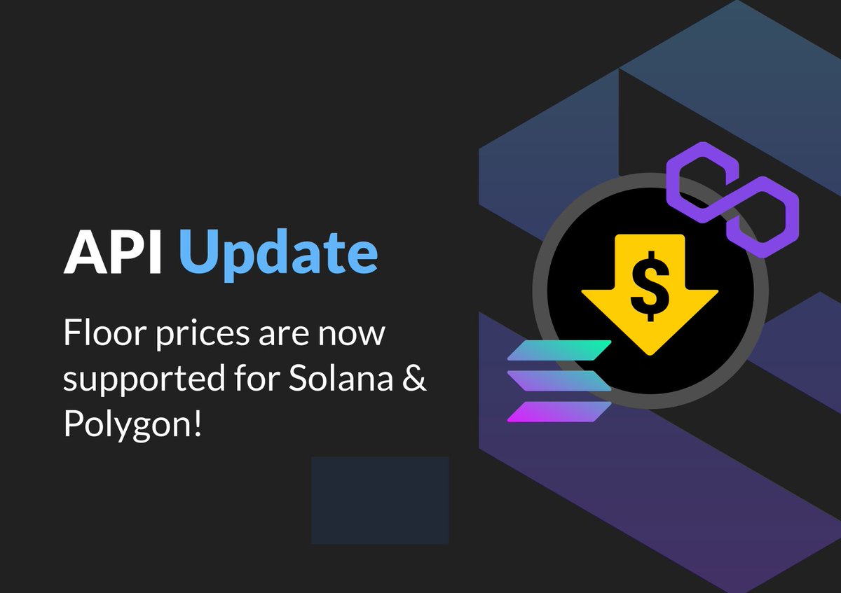SimpleHashInc's tweet image. 🚨 FLOOR PRICES UPDATE 🚨

Our API now supports floor prices for @Solana (@MagicEden) &amp;amp; @0xPolygon (@OpenSea)🚀

With ETH floor prices already supported, that expands our FP coverage to three chains!

Floor prices timeline 👇