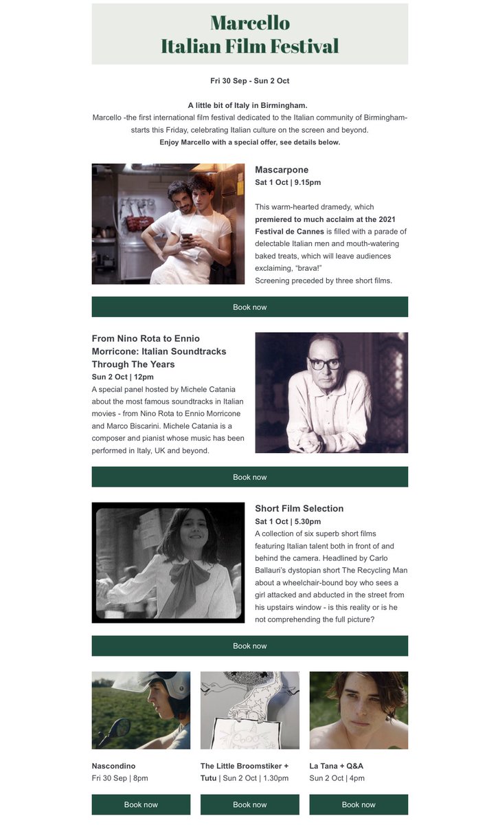 TICKETS macbirmingham.co.uk/marcello-itali…
🎫 Buy all the Friday screenings for £14
🎫 Buy all the Saturday screenings for £21
🎫 Buy any 3 Sunday screenings for £21 (Adult screenings only. Choose between Il Legionario+Q&amp;A and La Tana+Q&amp;A)
Or grab 3 days of screenings for £45!