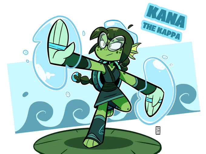 Lil birthday gift for  - it's his Yokai Fighter oc, Kana the Kappa! Check him out, he's got a whole crew of awesome Yokai Fighters! 