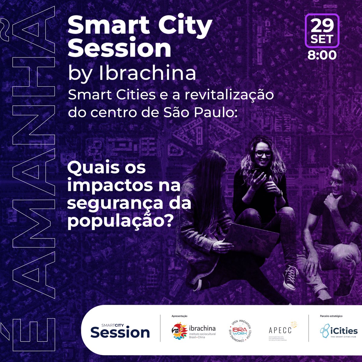 ibrachina's tweet photo. SMART CITY SESSION BY IBRACHINA É AMANHÃ! 💜
A contagem regressiva está chegando ao fim e você é nosso convidado para participar das discussões sobre a Revitalização do centro de São Paulo.
➡ Se inscreva no link do evento:
https://t.co/B5XClHZLcN
#ibrachina #apecc #smartcity https://t.co/UllC0xgW6M
