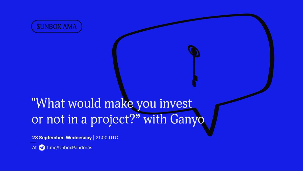 UnboxPandoras's tweet photo. $UNBOX #AMA live soon at https://t.co/MkHG2VYYvW 📦

"What would make you invest or not in a project?" with our special guest Ganyo 🔥

#crypto #nft #call #vc #telegram #defi https://t.co/kpFqMMQJTi