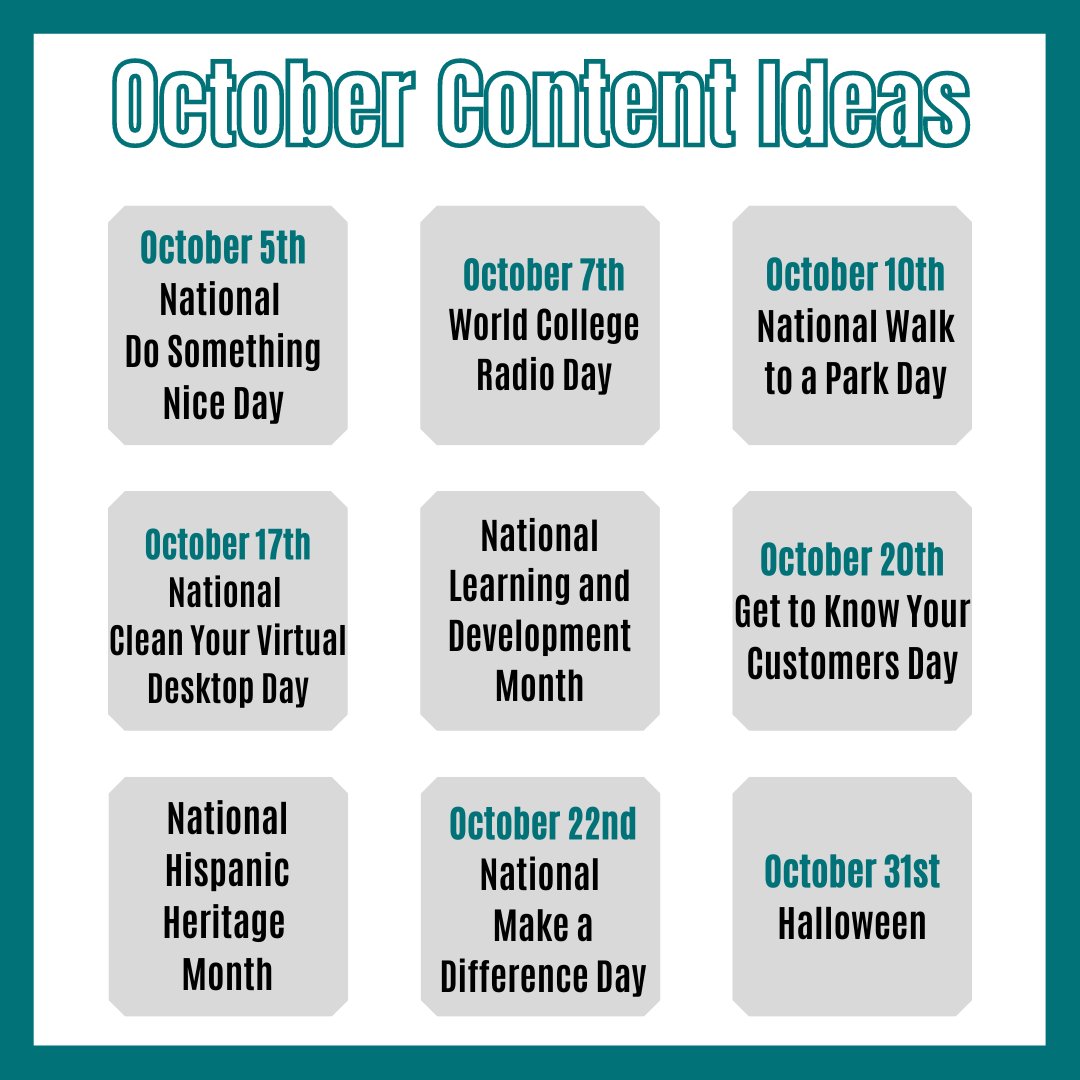 Here are some ideas for content in October!