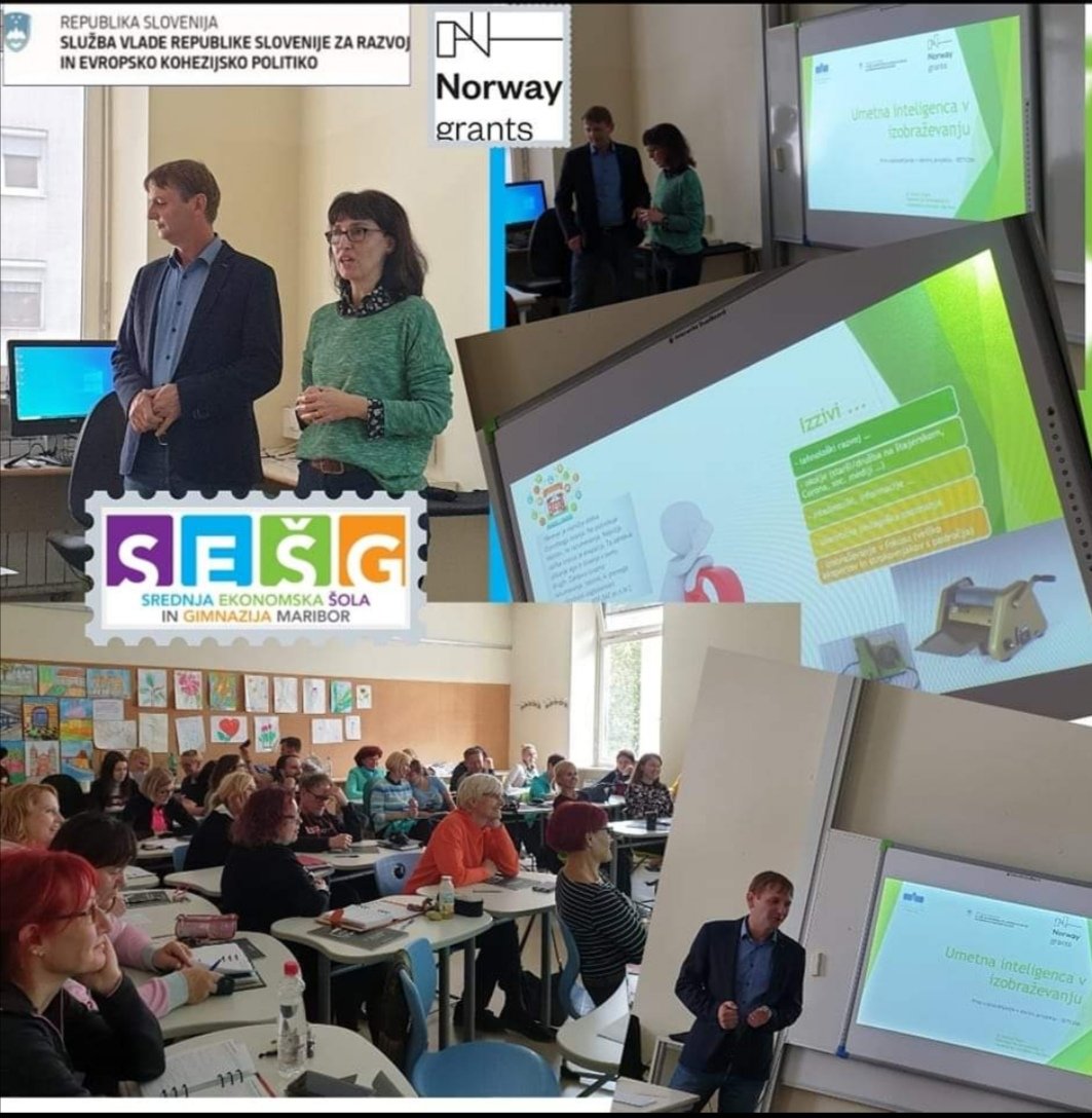 SETCOM_UM's tweet photo. Danes smo na Srednji ekonomski šoli in gimnaziji Maribor izvedli prvo usposabljanje učiteljev o umetni inteligenci v okviru projekta #setcom #norwaygrant https://t.co/BjSZNfKc9m