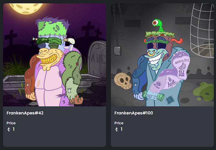 ⚡ Checkout these spooky #Frankenapes #NFTs  ⚡

➡️ opensea.io/collection/fra…

 #Halloween2022 #Halloween