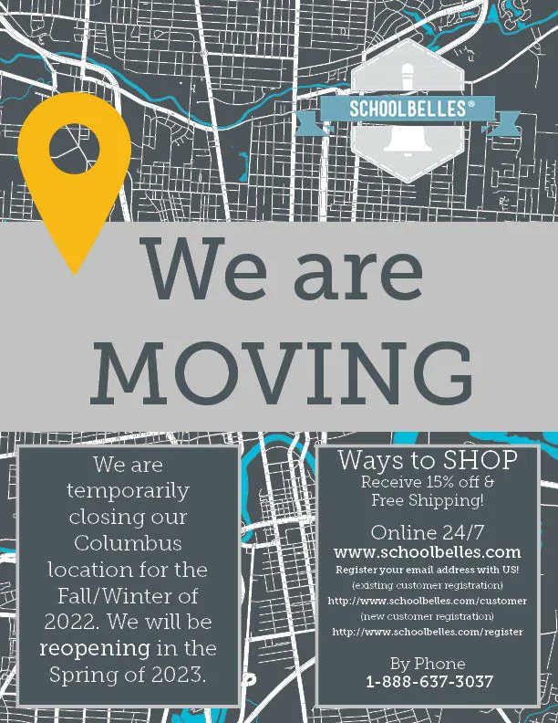 Schoolbelles's tweet photo. Our Columbus Schoolbelles location closed for the Fall/Winter season, we are excited to relocate and reopen for the 2023 Back-to-School season!
In the meantime, our Columbus area schools will receive 15% off everything AND free shipping online or over the phone, 1-888-637-3037. https://t.co/CrdIGhhJCf