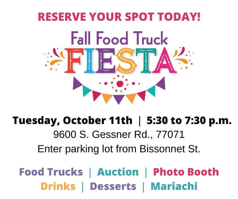 EchosHouston's tweet photo. Our Fall Food Truck Fiesta is happening Tues. Oct. 11th! Enjoy food from @thedoughcone, Arts &amp; Crepes, @coneyman, El Patio, &amp; Southern Slider Co., &amp; raise funds to help transform the lives of our clients, 40% of whom are children. Get your tickets today at https://t.co/h81ChdoCJL https://t.co/5RcP0kHZZT
