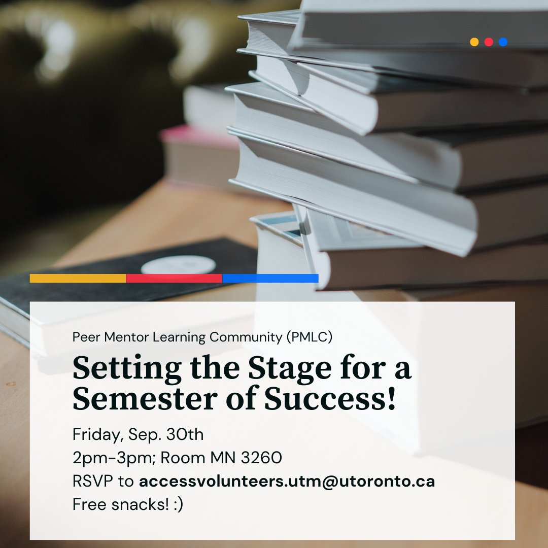 UTMaccess's tweet photo. Setting the Stage for a Semester of Success!
Friday, September 30
2pm – 3pm
Delivery Format: In-Person (Room MN3260)

New school year, new habits! This workshop will focus on how to start the semester off strongly and what resources will help you in your undergraduate career. https://t.co/39E37ZCVsK
