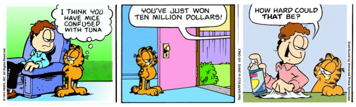 RandomizedGarf's tweet photo. Randomized Garfield comic #17333 using True Random template https://t.co/XW4D6MR7IG