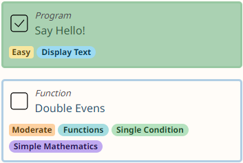 We have released an update to codeWOF that now recommends questions based on your experience with difficulties, programming concepts, and question contexts.

Check it out at codewof.co.nz