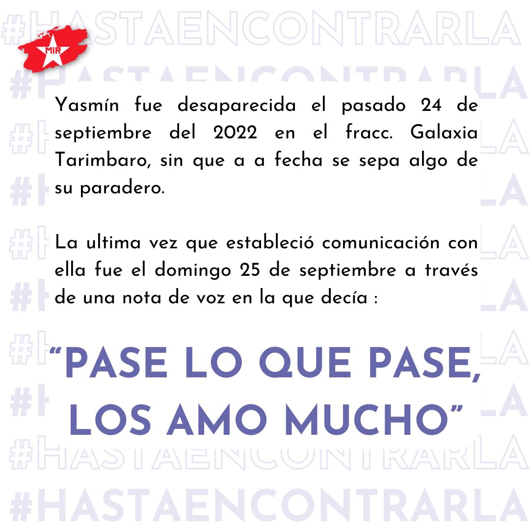 mirmexico's tweet photo. Solicitamos su apoyo para la búsqueda y localización de Yazmin Rodríguez Vieyra, desaparecida el 24 de septiembre en Galaxia Tarímbaro, Michoacán. Si tienes alguna información comunícate al 800 614 2323. Favor de compartir.
#AlertaAlbaMichoacán #TeBuscamosYazmín #HastaEncontrarla https://t.co/fe4JkcLbcW