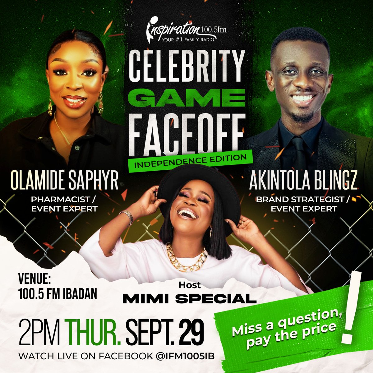 Call it the Independence Edition as we countdown to Nigeria @ 62.

Here we go on the CELEBRITY GAME FACEOFF with <a href="/_mimispecial/">mimispecial</a>  as we have Olamide Saphyr to go head locked with Akintayo Blingz 

Which of the team are you repping for?
