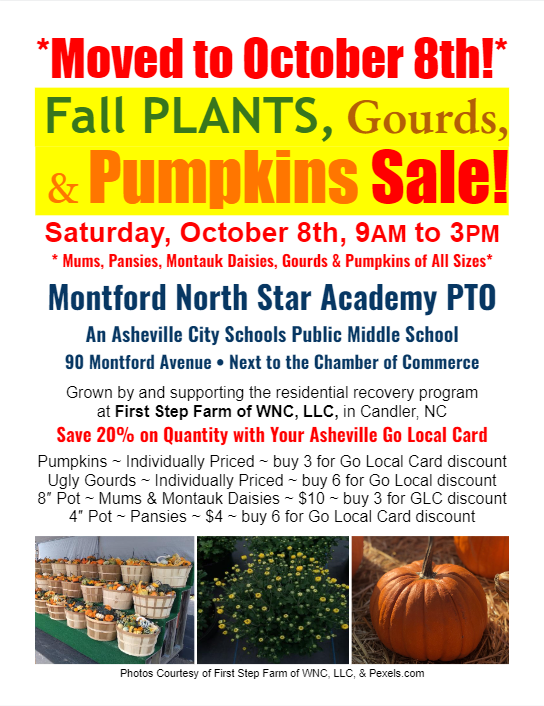 Due to incoming weather this weekend, our Fall Plant &amp; Pumpkin Sale is moved to next Sat. Oct. 8th, 2022. Bring a friend and join us next week! #MontfordNSA #acscougarpride