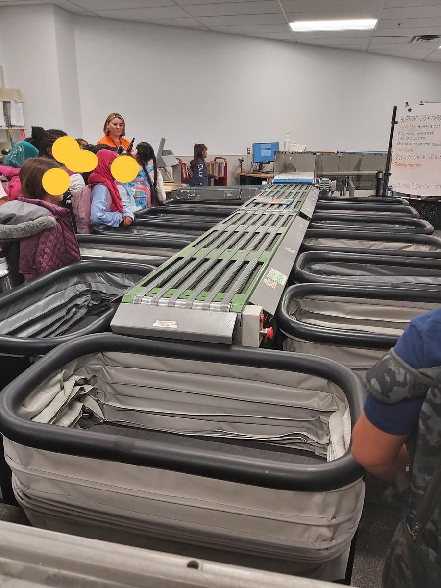 MrHuntersClass's tweet image. I believe the students&apos; favourite part of our trip to the Saddle Town @calgarylibrary this week was their button maker. Mine was the automated book sorting machine.