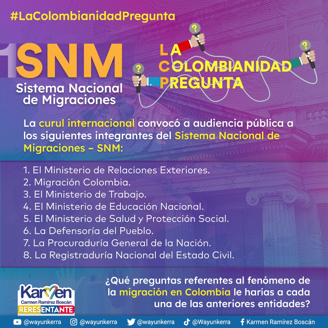 Wayunkerra's tweet photo. Pronto realizaremos Audiencia Pública sobre el Sistema N/nal de Migraciones, donde aún hace falta la Mesa N/nal de la Sociedad Civil, y queríamos saber qué te gustaría preguntarle a las instituciones que hoy la conforman.

Coméntanos aquí👇tu❓con el #️⃣ #LaColombianidadPregunta. https://t.co/ofcci9Pf4M