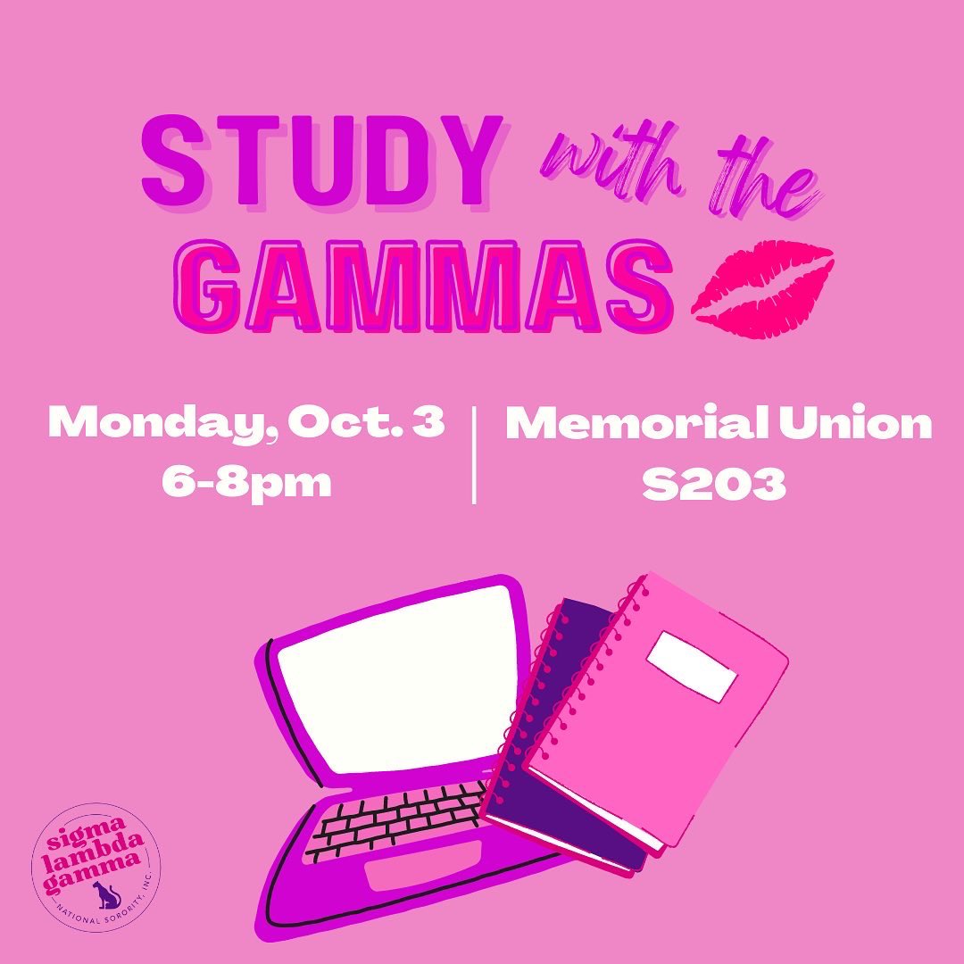 Join us to get to know the Gammas and study alongside us! ANYONE is welcome &amp; encouraged to come 🥰!!!

💗 In support of our philanthropy AND the month of October, we ask all attendees to wear pink for Breast Cancer Awareness 💗 

#Mizzou #SLG #Mizzou24 #Mizzou25 #Mizzou26