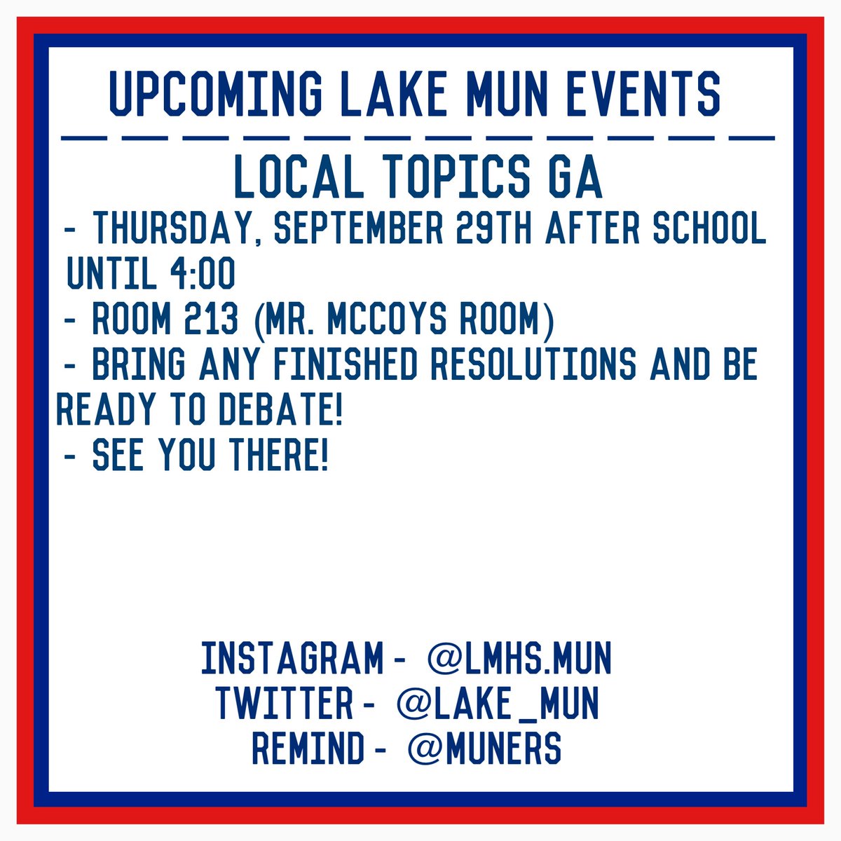 Lake_MUN's tweet photo. Tomorrow is our first day of debate! Come with the best tropical gear you can find to get hyped for homecoming! @MrMcCoy_1 @WilliamsSSEdu @LakePrincipal https://t.co/MOvbPgWO69