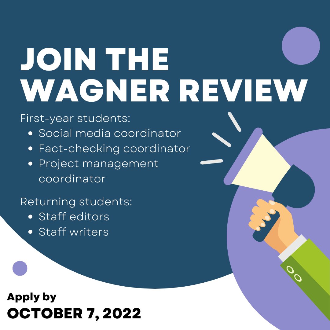 Welcome to the new school year! The application to join the Wagner Review is now live. If you're interested in joining us, please fill out the following Google Form by October 7th at 11:59 PM 
forms.gle/xmeC7rjtvTSt1N…