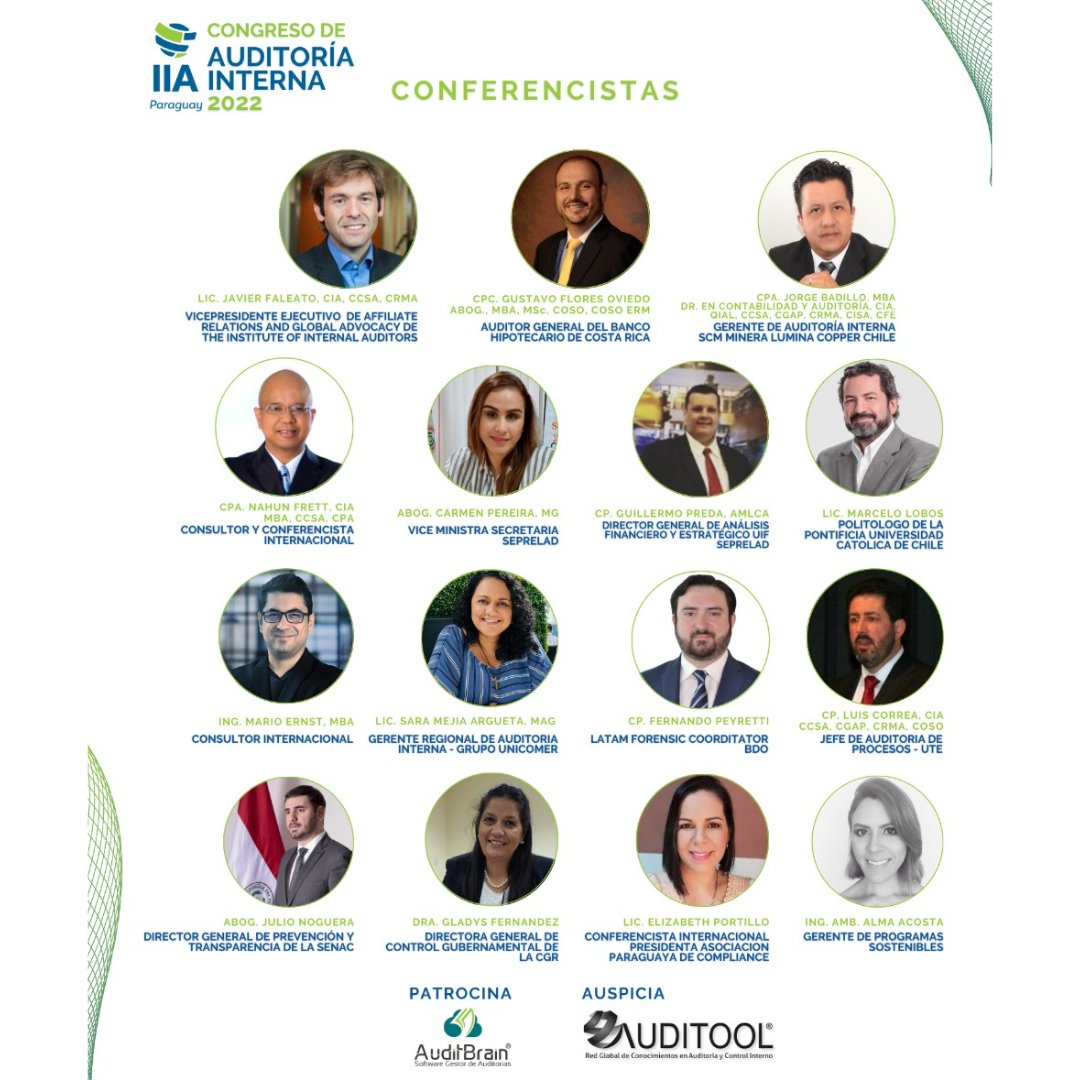 iaipy's tweet photo. 🎊Compartimos con ustedes los destacados profesionales, conferencistas que nos estarán acompañando el 17 y 18 de octubre en el Congreso de Auditoría Interna #CONAI2022 🇵🇾 en modalidad híbrida. 
Aliados @AuditBrainSaaS @Auditool_org 🤝🏻 https://t.co/kgBzh11vUi