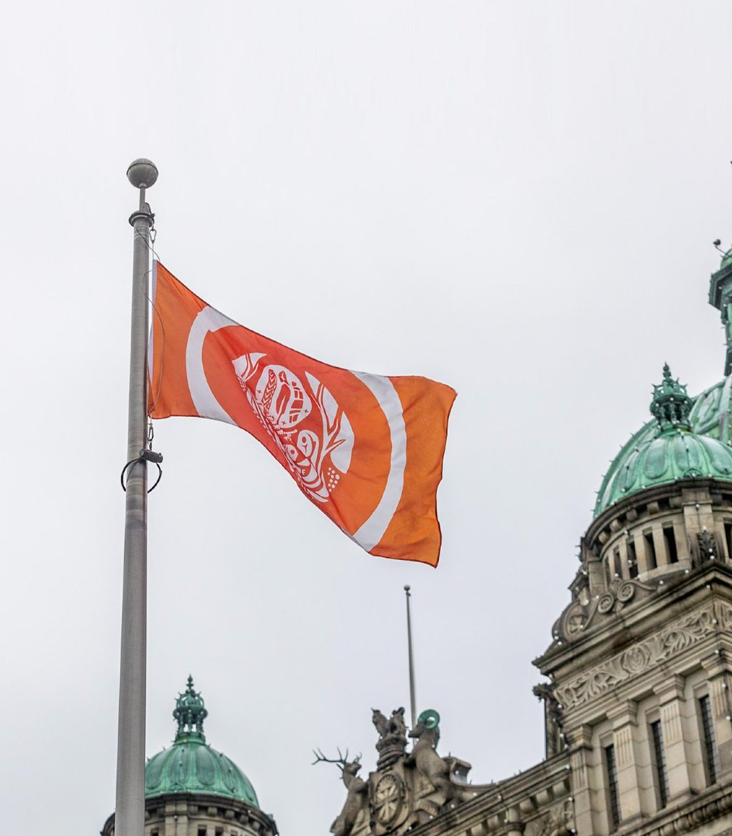 jjhorgan's tweet photo. As we raise the Survivors' Flag at the @bclegislature, we reflect on our responsibility to the children and commit to a path of truth, healing, and justice for residential school survivors and their families. https://t.co/o9J1lCS5vU