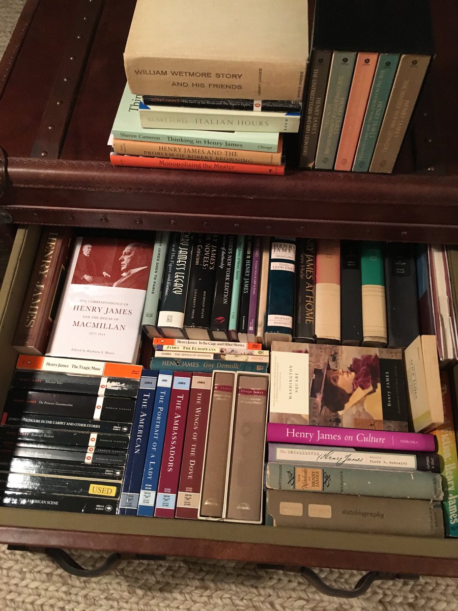 JennieHann's tweet photo. @blgtylr Got this from my friend @poetmorgan … HJ PHD here to say the 5-volume, unabridged Leon Edel bio is the only way to go, in my opinion. Edel gives HJ the Jamesian treatment. Bonus Puc: my drawer of Henry James. https://t.co/FGnkNenbZy