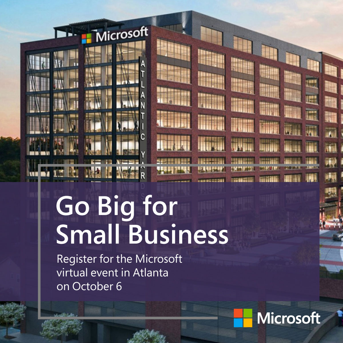 Join <a href="/Microsoft/">Microsoft</a>, <a href="/SBDigiAlliance/">Small Business Digital Alliance</a>, <a href="/SBAgov/">SBA</a>, and <a href="/BusinessForward/">Business Forward</a> at the Go Big for Small Business Event in Atlanta, October 6, 2022

Virtually: msft.it/GoBigForSmallO…
In-Person: msft.it/GoBigForSmallO