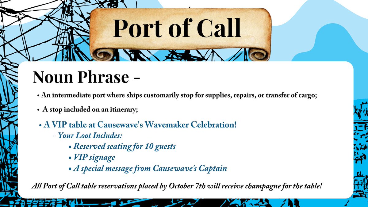 Causewave's tweet photo. We're getting excited about this year's Annual Wavemaker Celebration on October 20th at Arbor at the Port! Special loot will be provided for those who reserve their Port of Call table before 10/7. Shore up your table or ticket today at https://t.co/x1SvsGDhaK https://t.co/jAbpNnvdLP
