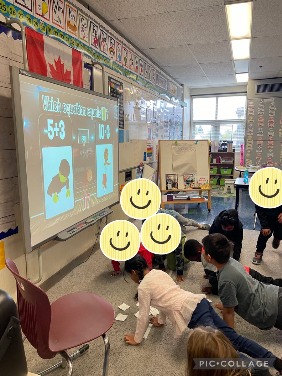 Combining our physical and mental power during Math.  Students select the correct answer to an equation and do the matching exercise.  ⁦<a href="/WilfridJuryPS/">Wilfrid Jury PS</a>⁩