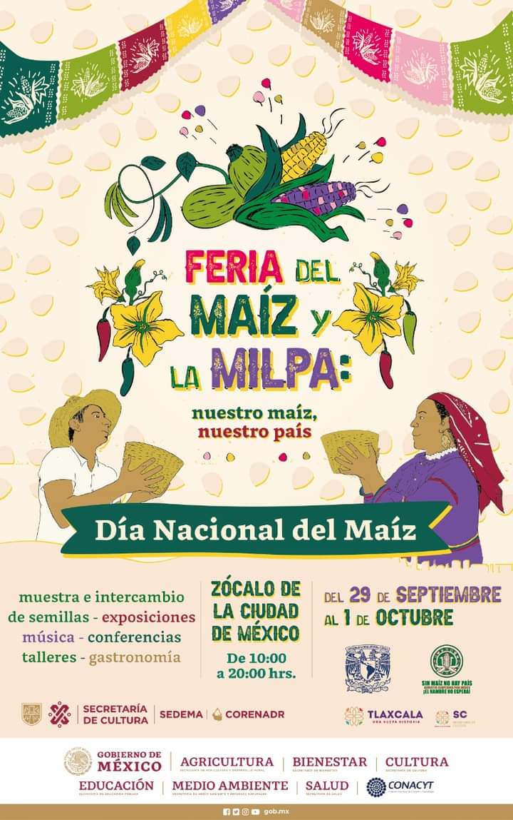 #CONANP // Te invitamos a la 'Feria del Maíz y la #Milpa: 🌽

🗓️ 29 de septiembre al 1 de octubre
⏰ 10:00 a 20:00 horas
📍 Zócalo de la Ciudad de México

Participarán expositores de las #ÁreasNaturalesProtegidas. #NuestroMaízNuestroPaís 🌽🇲🇽🌿🎉🌺🌶️🧺