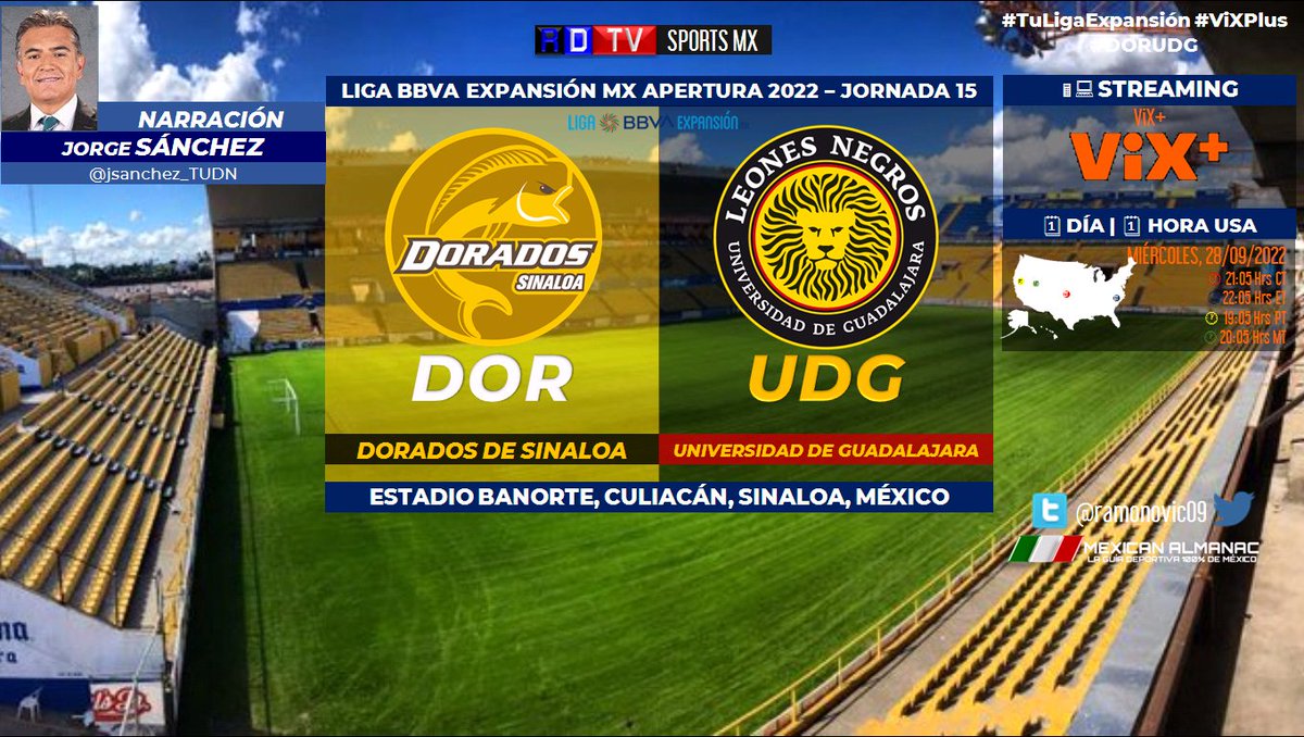 ramonovic09's tweet photo. 🇲🇽 #LigaBBVAExpansiónMX #A22 #Jornada15 | @Dorados 🆚 @LeonesNegrosCF
#Dorados #UdeG
🗓️ Hoy
🇺🇲 ⏰ 22:05 Hrs ET, 19:05 Hrs PT
📱💻 @ViX_plus #VixPlus
🎤 @jsanchez_TUDN
#TuLigaExpansión #ViXPlusStreaming #DORUDG https://t.co/jL0xwtDhu7