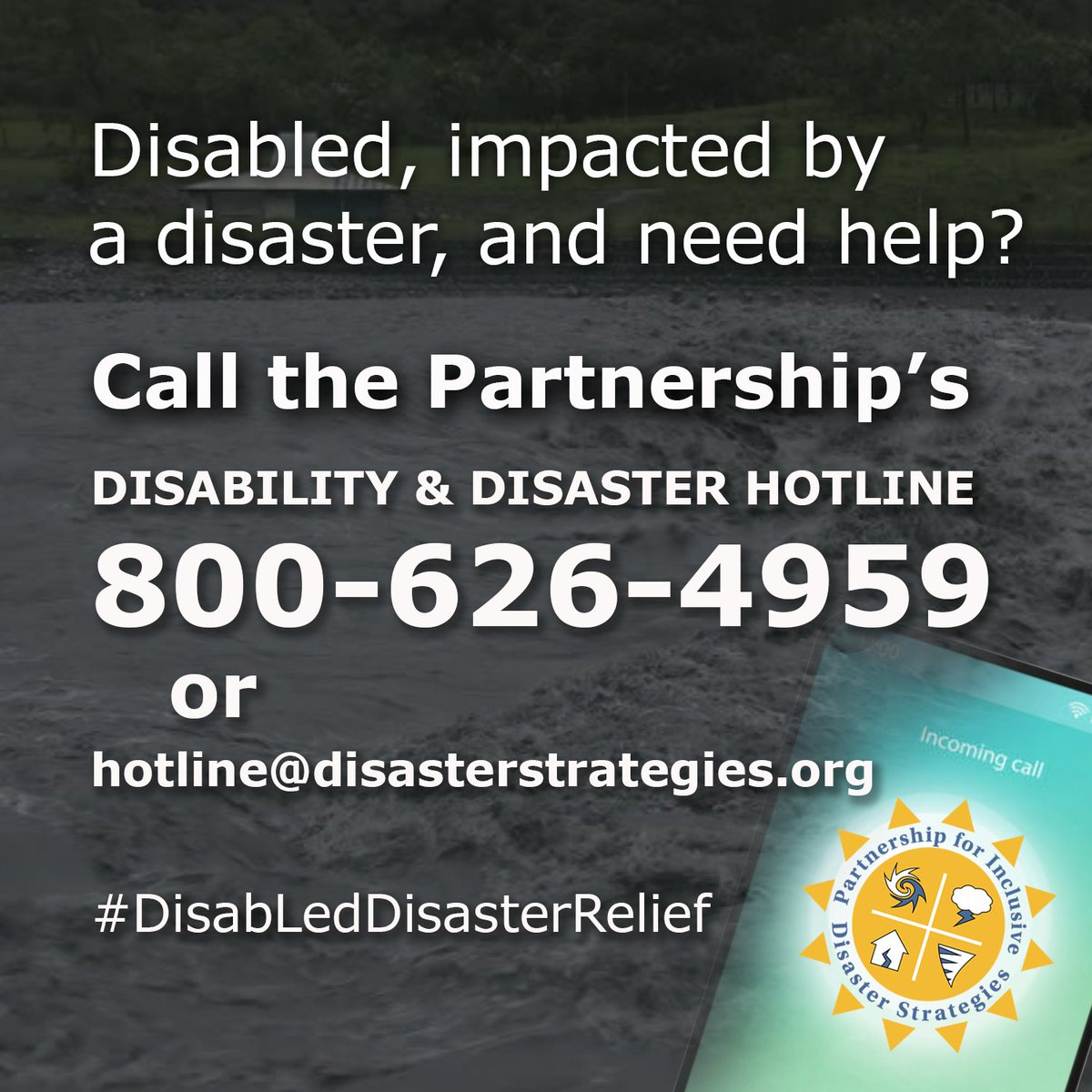 disasterstrat's tweet photo. #Disabled #HurricaneIan survivors needing help? #Discapacitade y sobrevivio el #huracán, necesita ayuda?

Call (llamenos)/text our Disability &amp; Disaster Hotline
800.626.4959 Email at hotline@disasterstrategies.org https://t.co/rSoGJaAaZZ