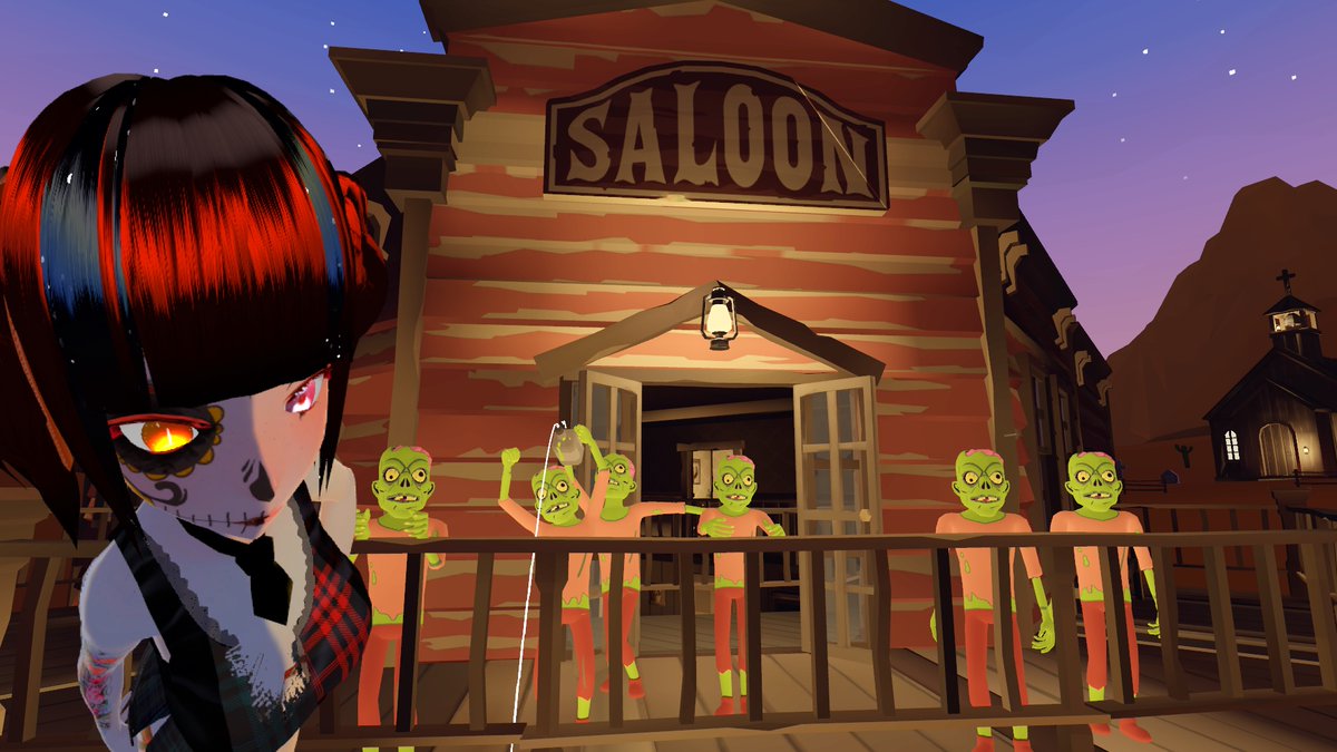 misrebeccalove's tweet photo. Dust Town #VRchatWorld Cowboy Improv #VRchat with the #Deadlings as #PumpQueen avatar. https://t.co/glUO9Ur1CC