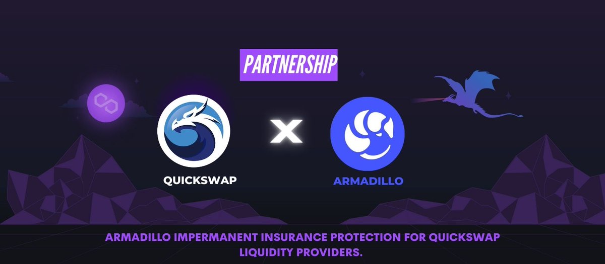 LPers are at risk of losing funds to impermanent loss (IL) due to current market volatility.

🏦IL insurance will go a long way to help you protect your LP positions.

<a href="/Armadillo_ILP/">Armadillo - Impermanent Loss Protection</a> is offering a discount on impermanent loss protection for liquidity providers on #Quickswap V2 🥳