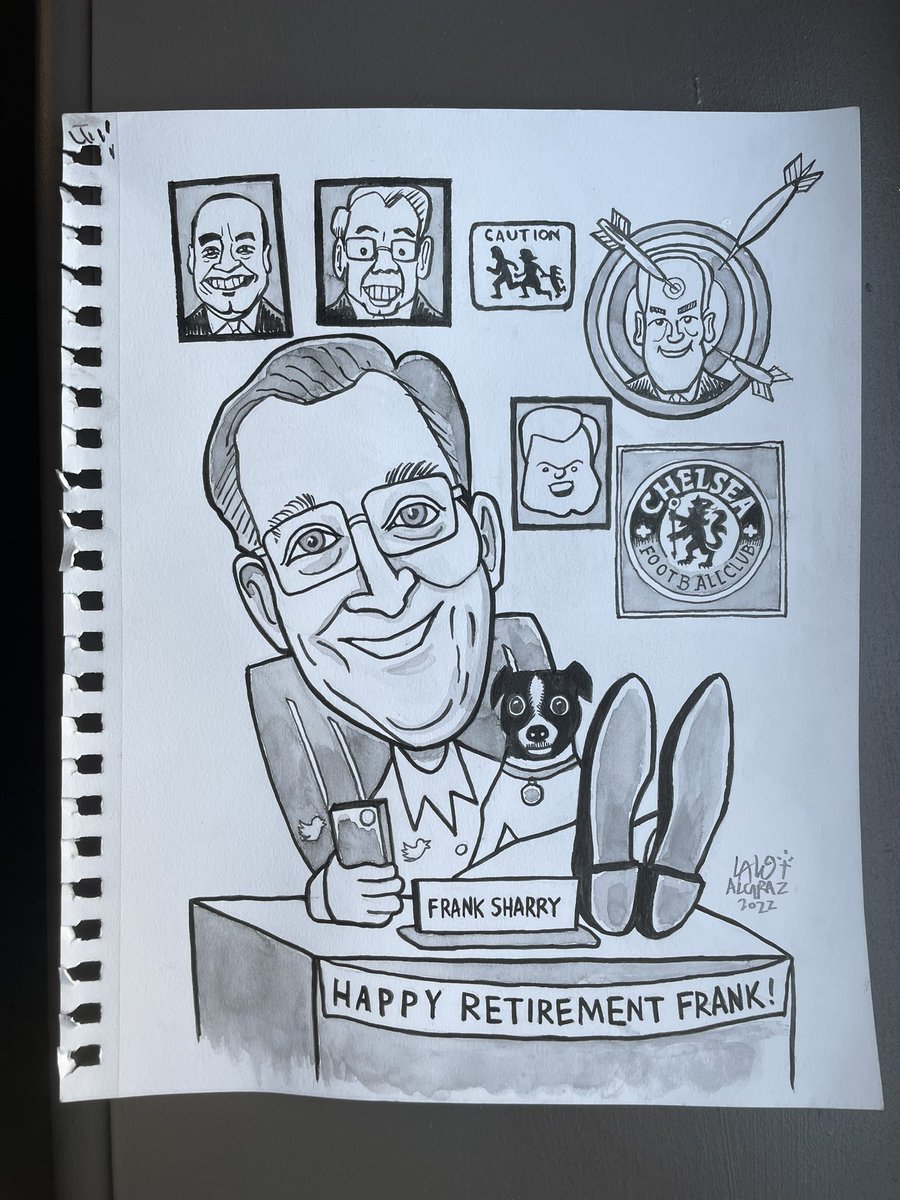 laloalcaraz's tweet photo. I was commissioned to create an original art piece to honor the retirement of a great immigration advocate, @FrankSharry! Happy retirement! #penandink #watercolor https://t.co/1GWakDc3a6