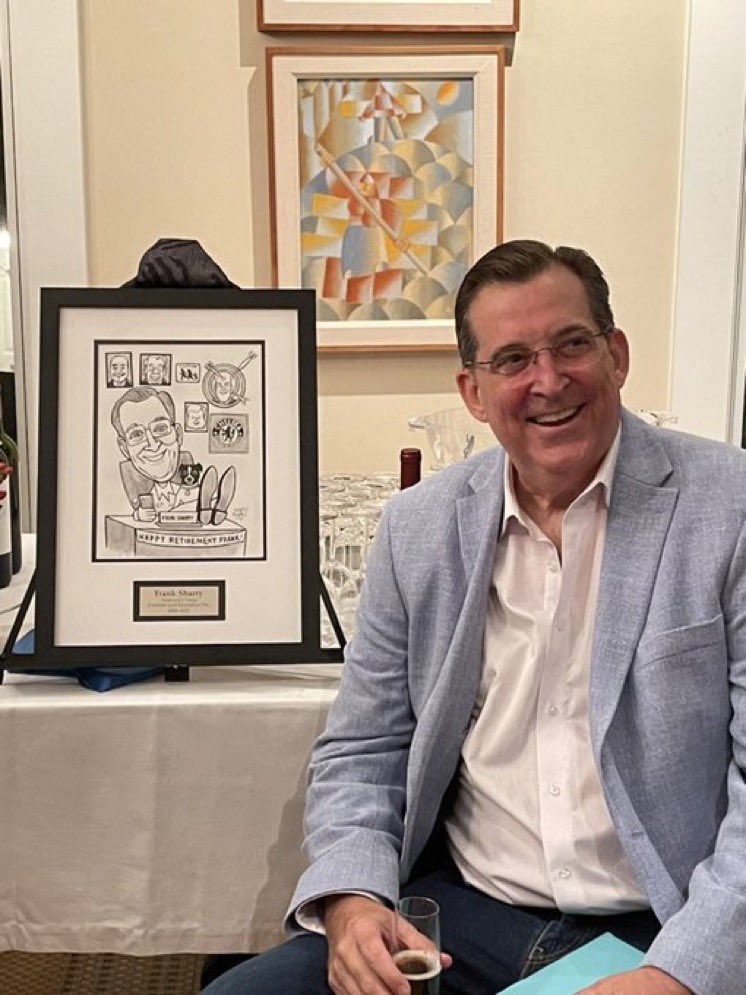 laloalcaraz's tweet photo. I was commissioned to create an original art piece to honor the retirement of a great immigration advocate, @FrankSharry! Happy retirement! #penandink #watercolor https://t.co/1GWakDc3a6