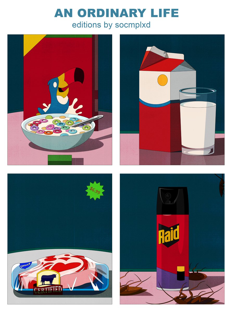 gm~ The finalized set for my series "An ordinary life" 
on manifold contract~
- 25 editions each
- 0.1 eth 
- 1/1 collectors gets airdrop item of choice
- October 1st, 10am Los Angeles time
Thanks everyone for connecting with my work!