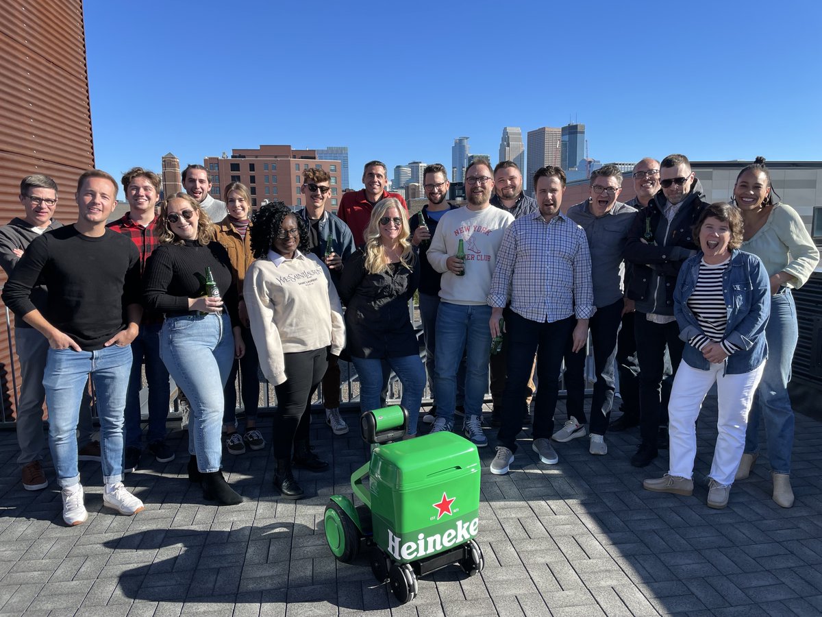 Fast_Horse's tweet photo. Introducing our new office pet- the Heineken BOT! This little guy crashed our rooftop happy hour, and we’ve decided to keep him around. So fun to have a piece of #clientwork hanging around the office with us! https://t.co/6ph5HJWR2h